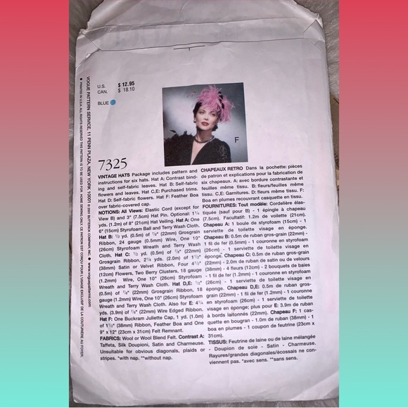 Vogue sewing pattern hats collection - Picture 2 of 3